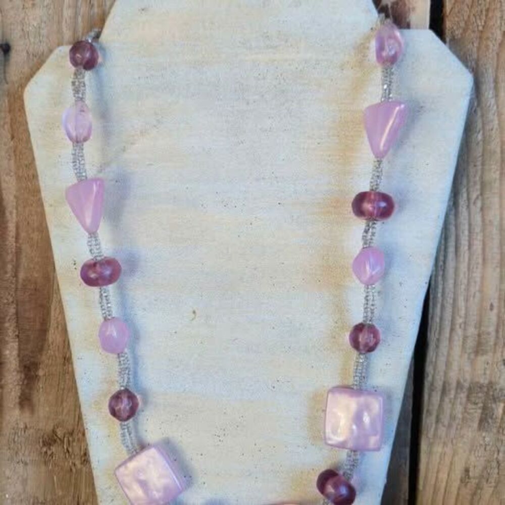 Country Gypsy Handmade Pink Acrylic Beaded NecklaceArtisan Statement Necklace